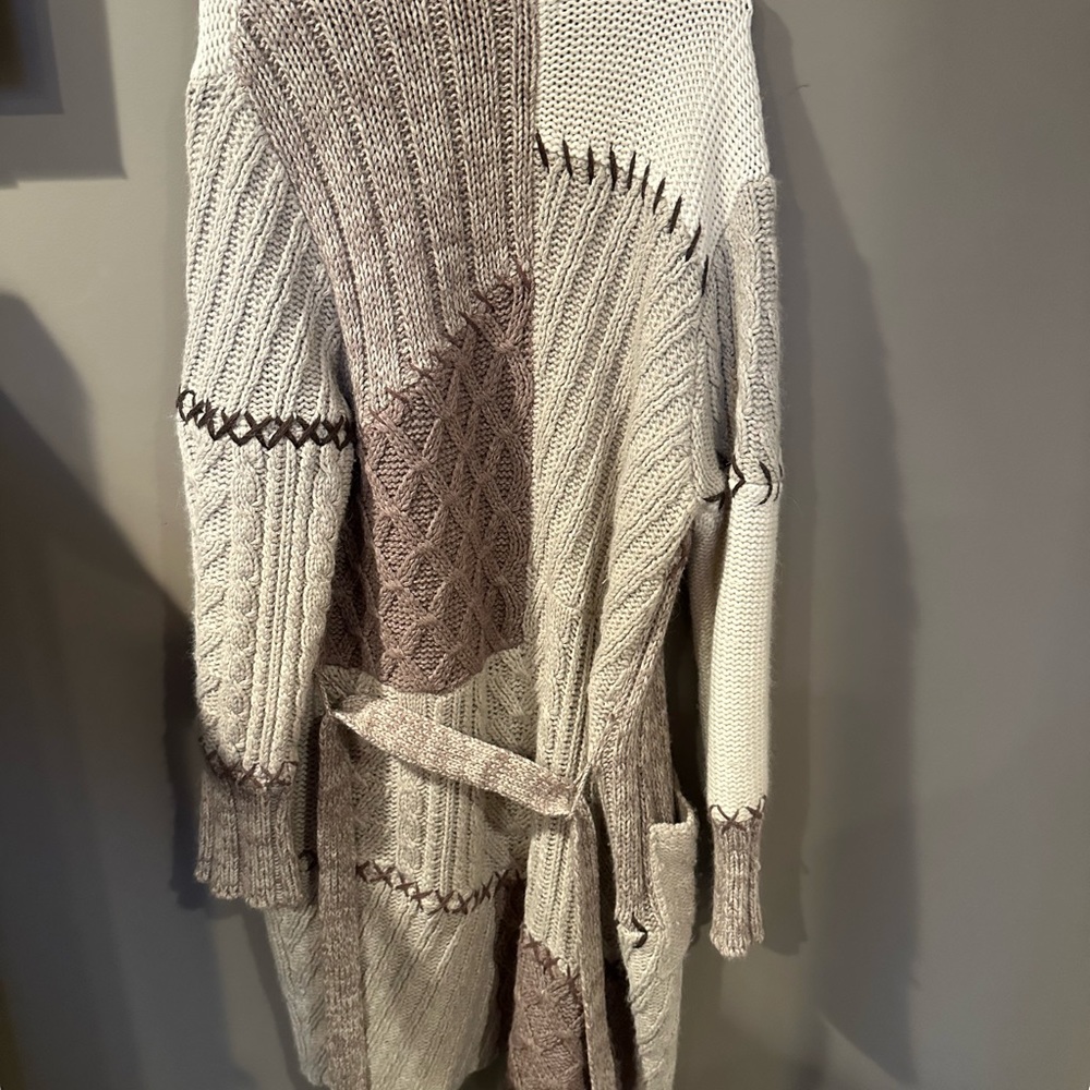 Chico's Patchwork Chunky Long Sweater With Belt - image 7